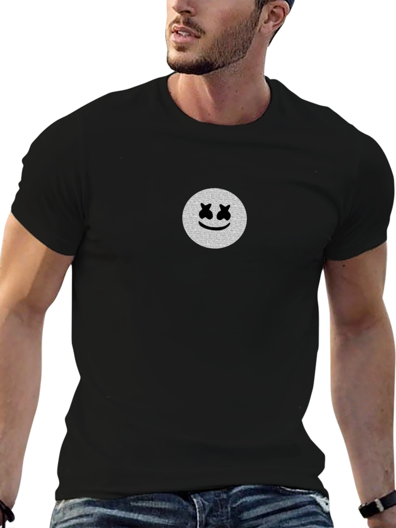 Camiseta Negra con Estampado Smiley
