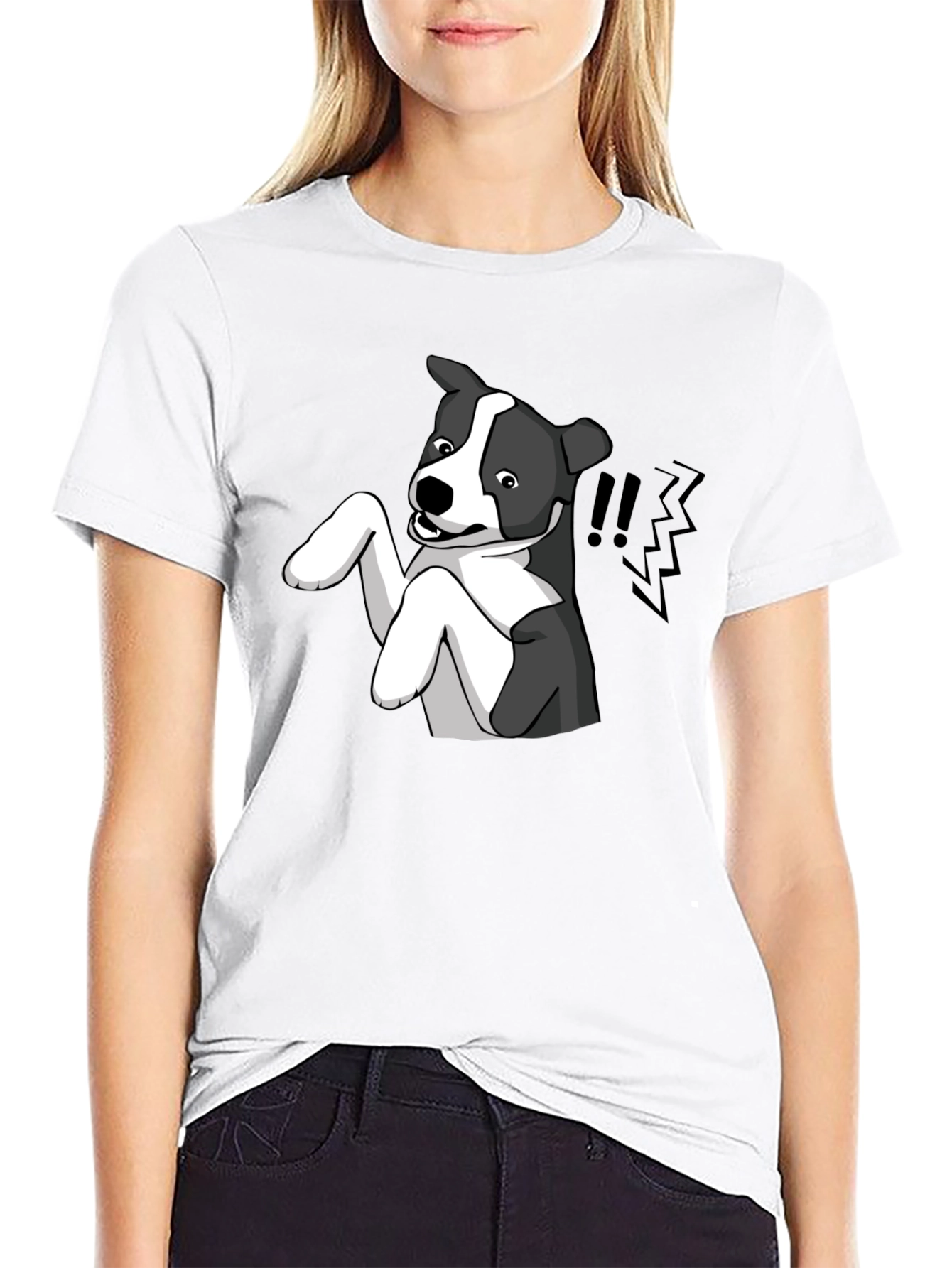 Camiseta Negra con Estampado de Perro Animado