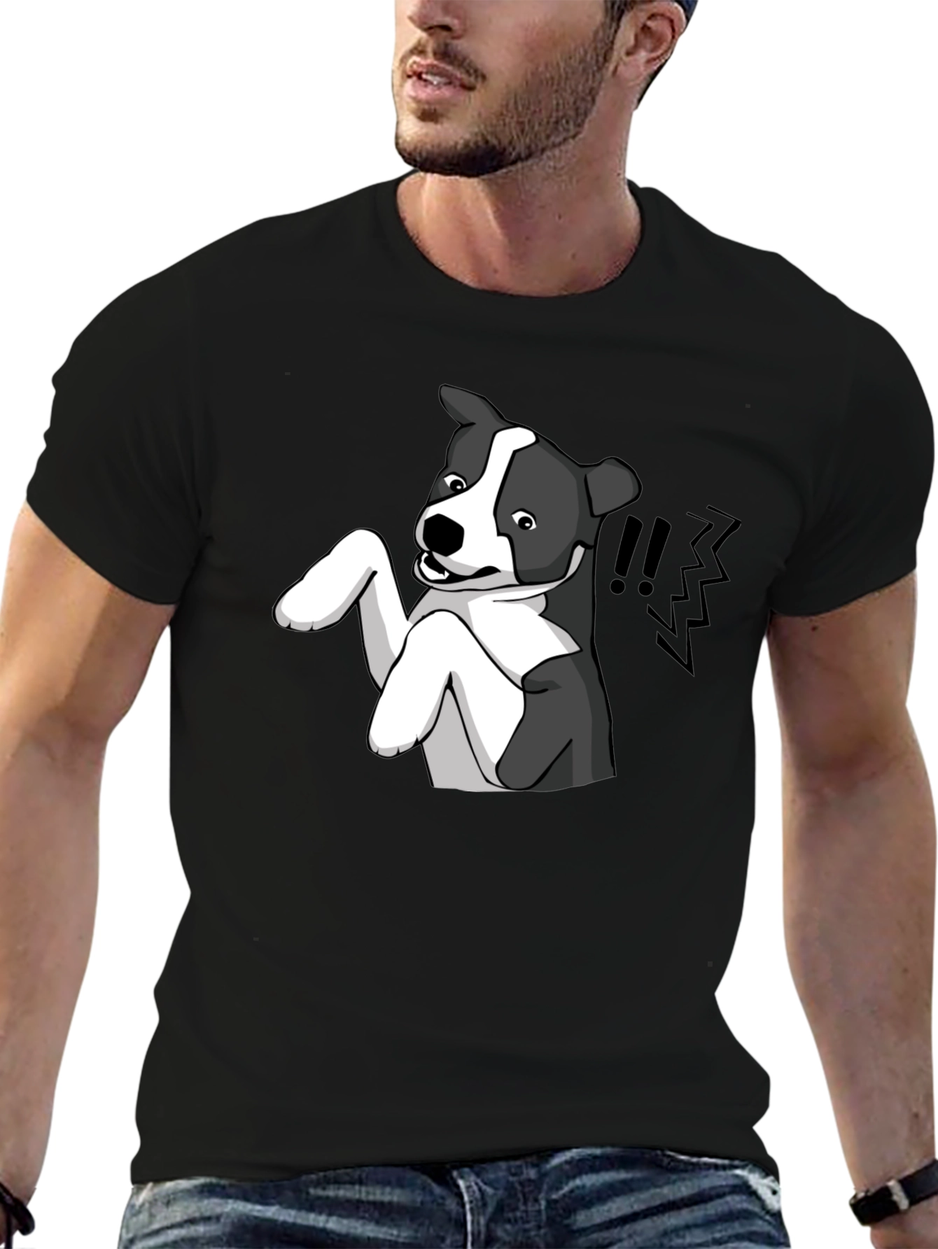 Camiseta Negra con Estampado de Perro Animado