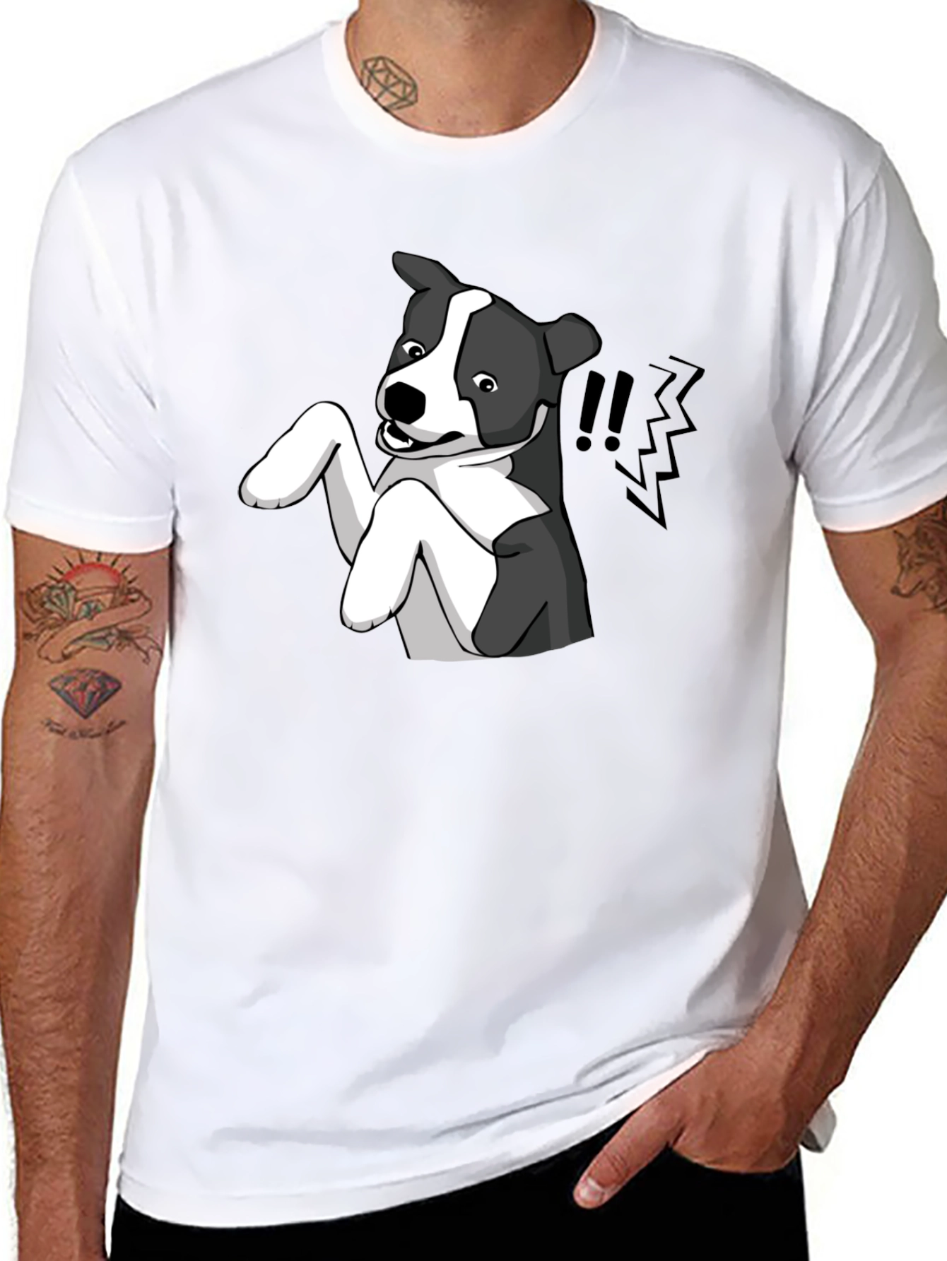 Camiseta Negra con Estampado de Perro Animado