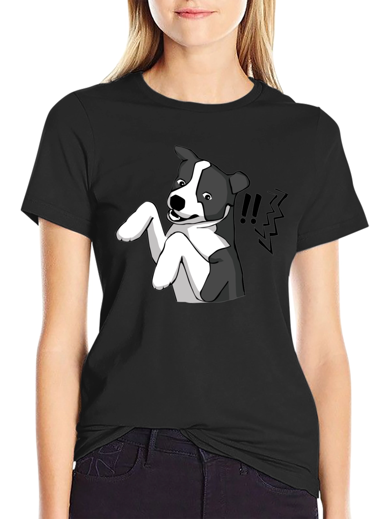 Camiseta Negra con Estampado de Perro Animado