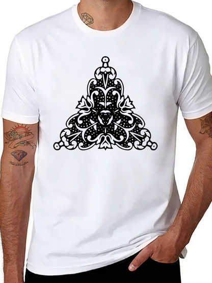 Camiseta Negra con Diseño Triángulo Ornamental