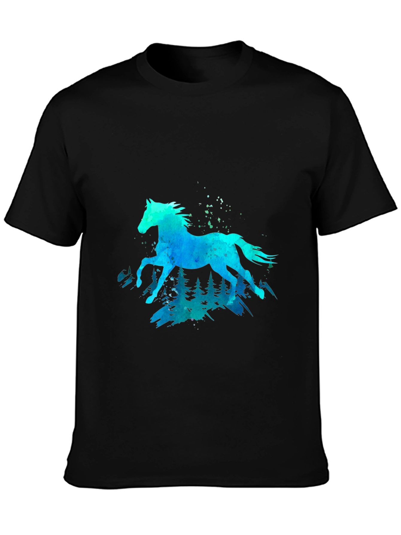 Camiseta Negra con Diseño de Caballo Acuarela