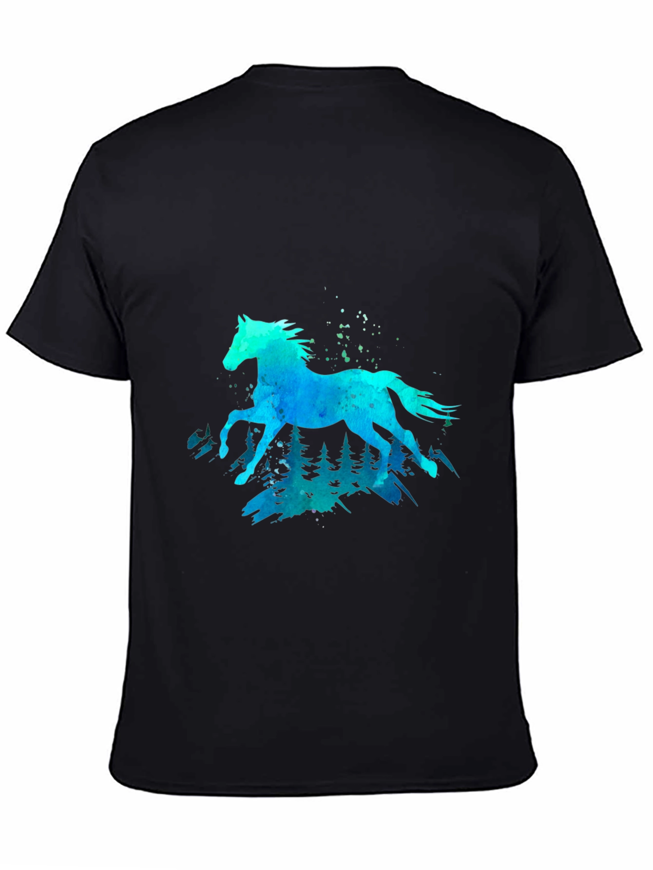 Camiseta Negra con Diseño de Caballo Acuarela