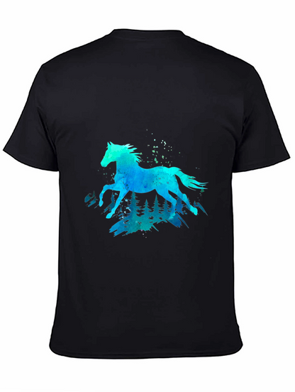 Camiseta Negra con Diseño de Caballo Acuarela