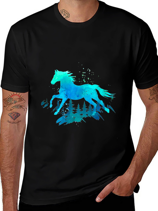 Camiseta Negra con Diseño de Caballo Acuarela
