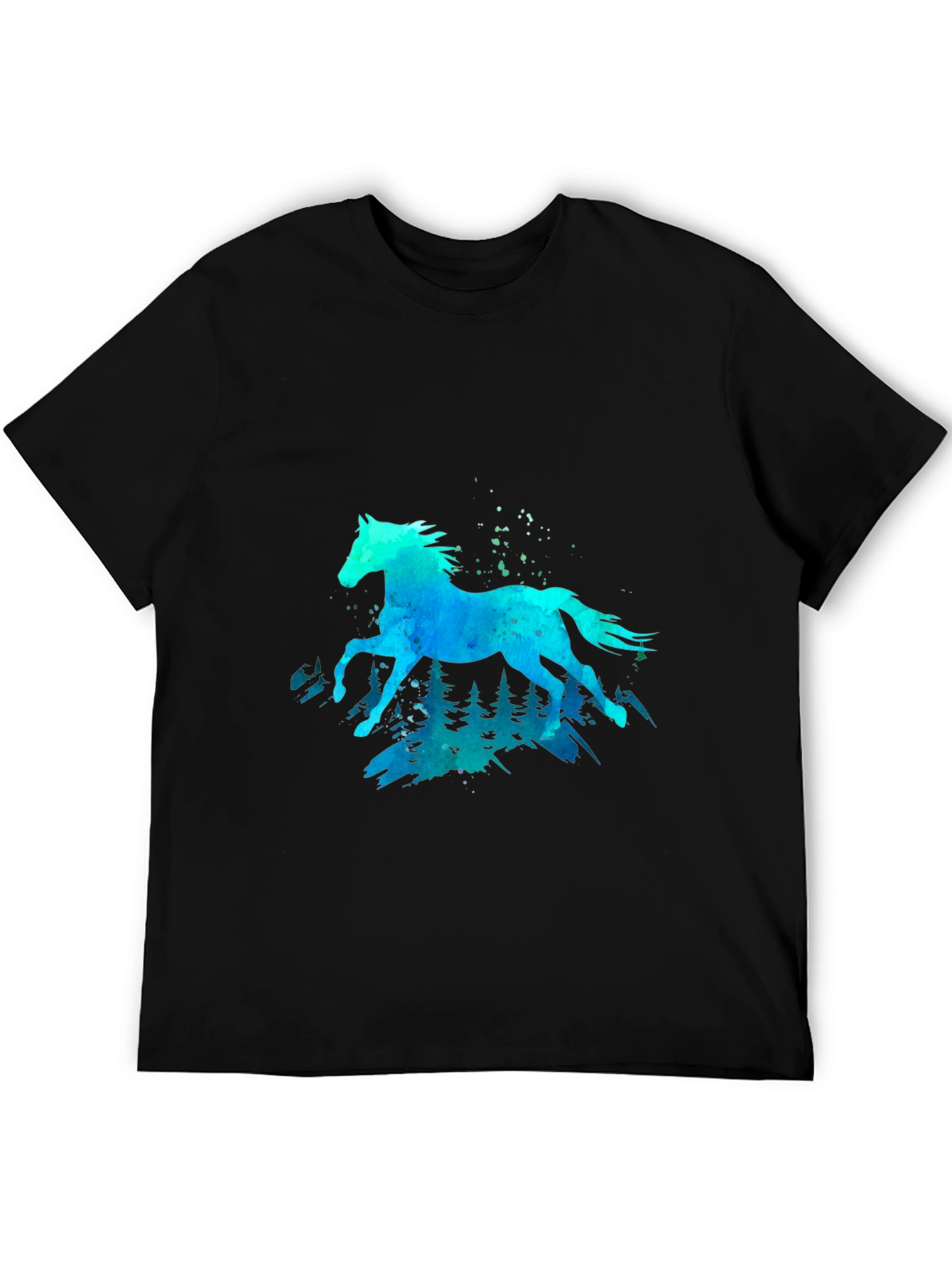 Camiseta Negra con Diseño de Caballo Acuarela