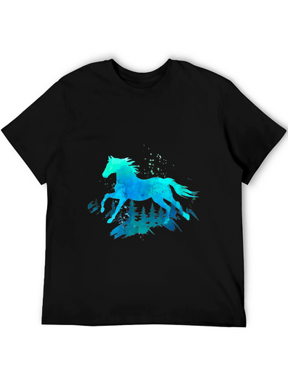 Camiseta Negra con Diseño de Caballo Acuarela