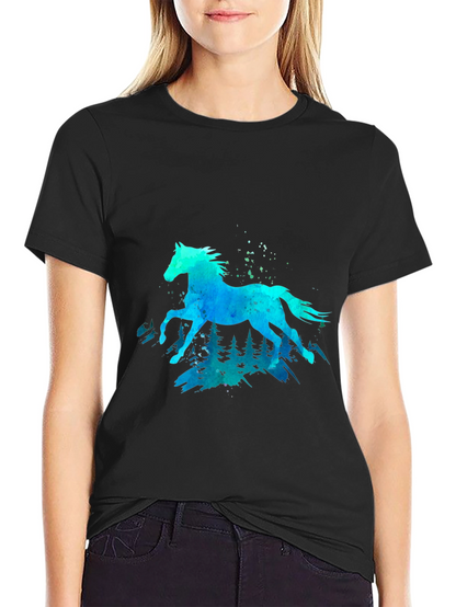 Camiseta Negra con Diseño de Caballo Acuarela