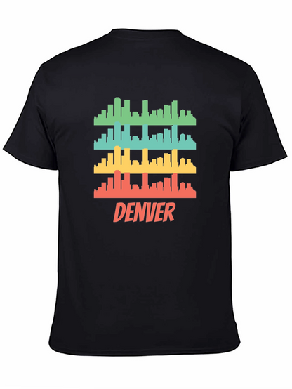 Camiseta Hombre Negra con Diseño Retro de Denver