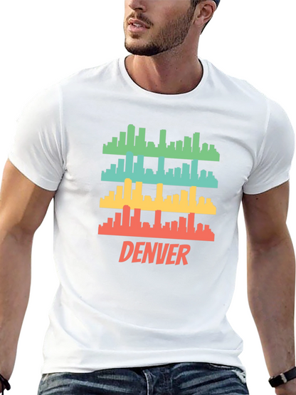 Camiseta Hombre Negra con Diseño Retro de Denver