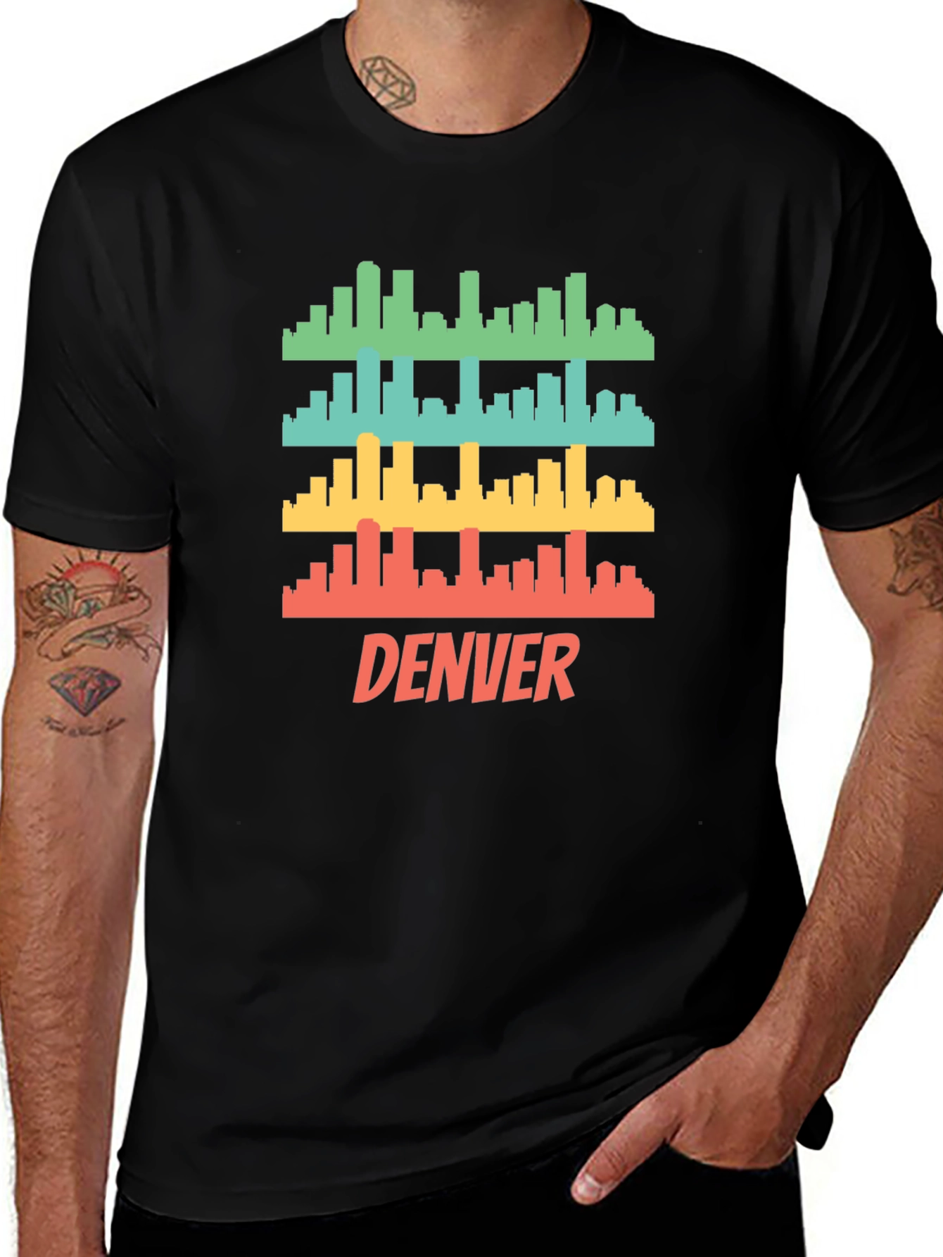 Camiseta Hombre Negra con Diseño Retro de Denver