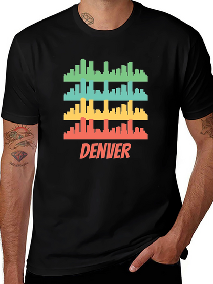 Camiseta Hombre Negra con Diseño Retro de Denver