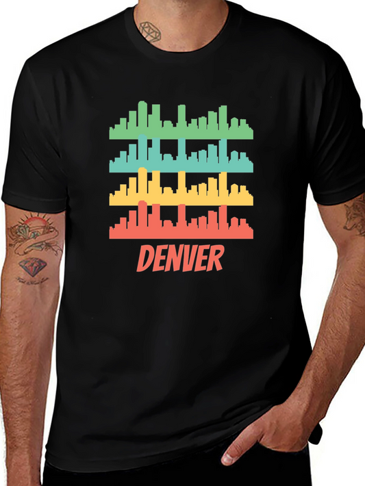 Camiseta Hombre Negra con Diseño Retro de Denver