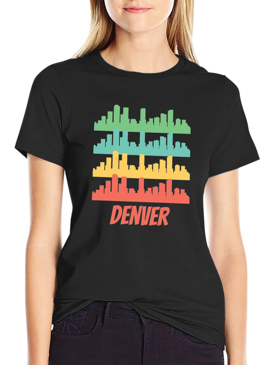 Camiseta Hombre Negra con Diseño Retro de Denver