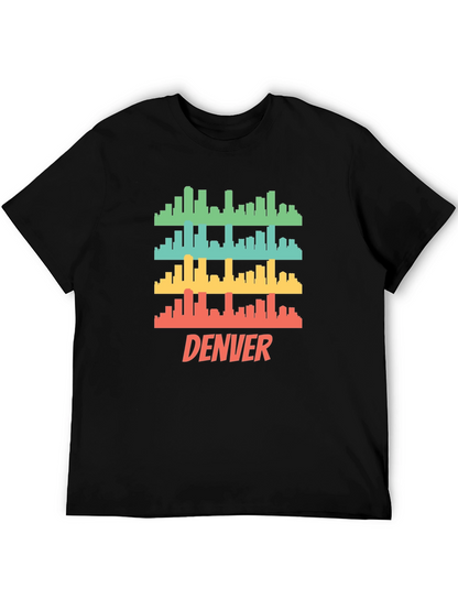 Camiseta Hombre Negra con Diseño Retro de Denver