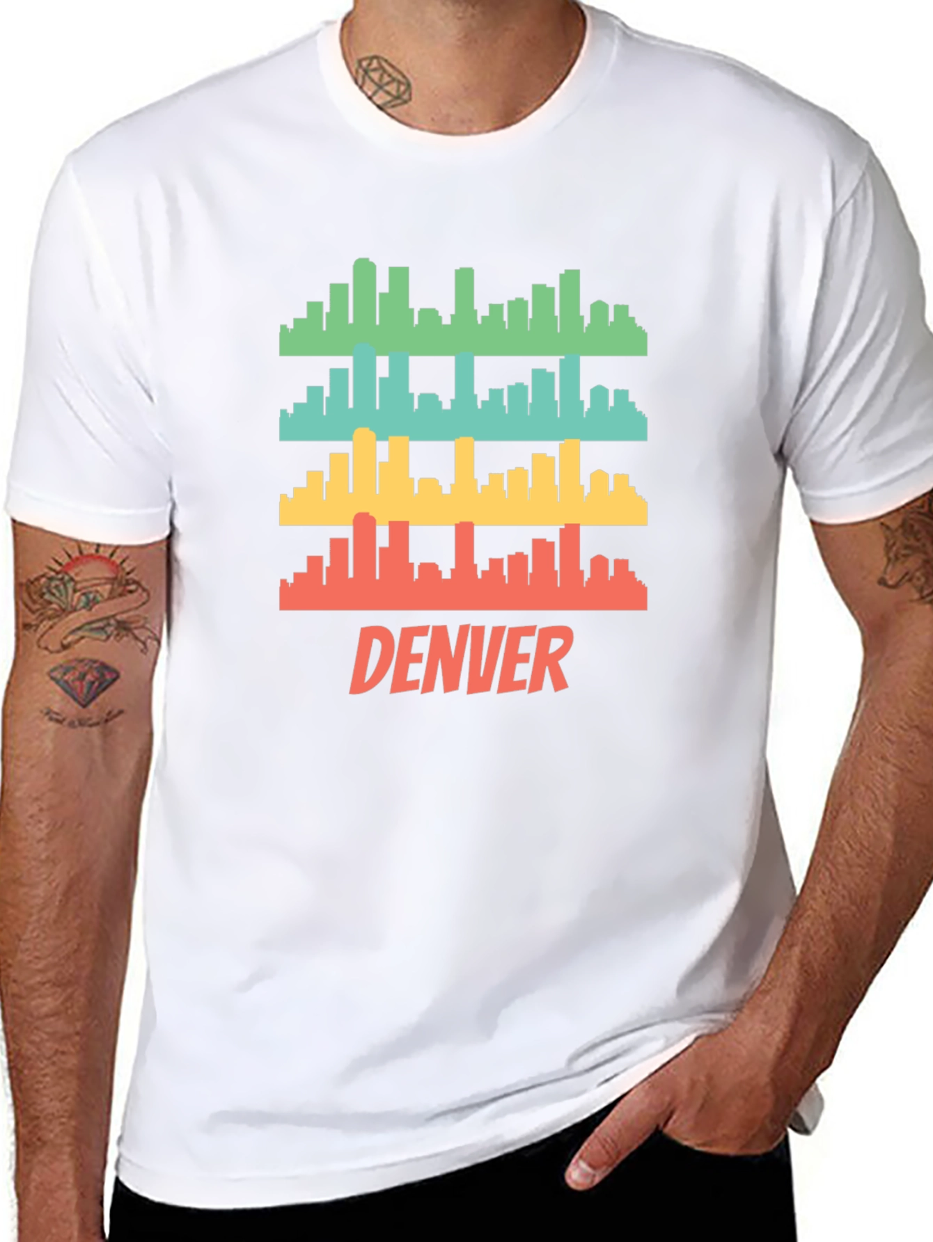 Camiseta Hombre Negra con Diseño Retro de Denver
