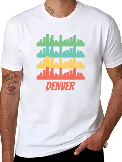 Camiseta Hombre Negra con Diseño Retro de Denver