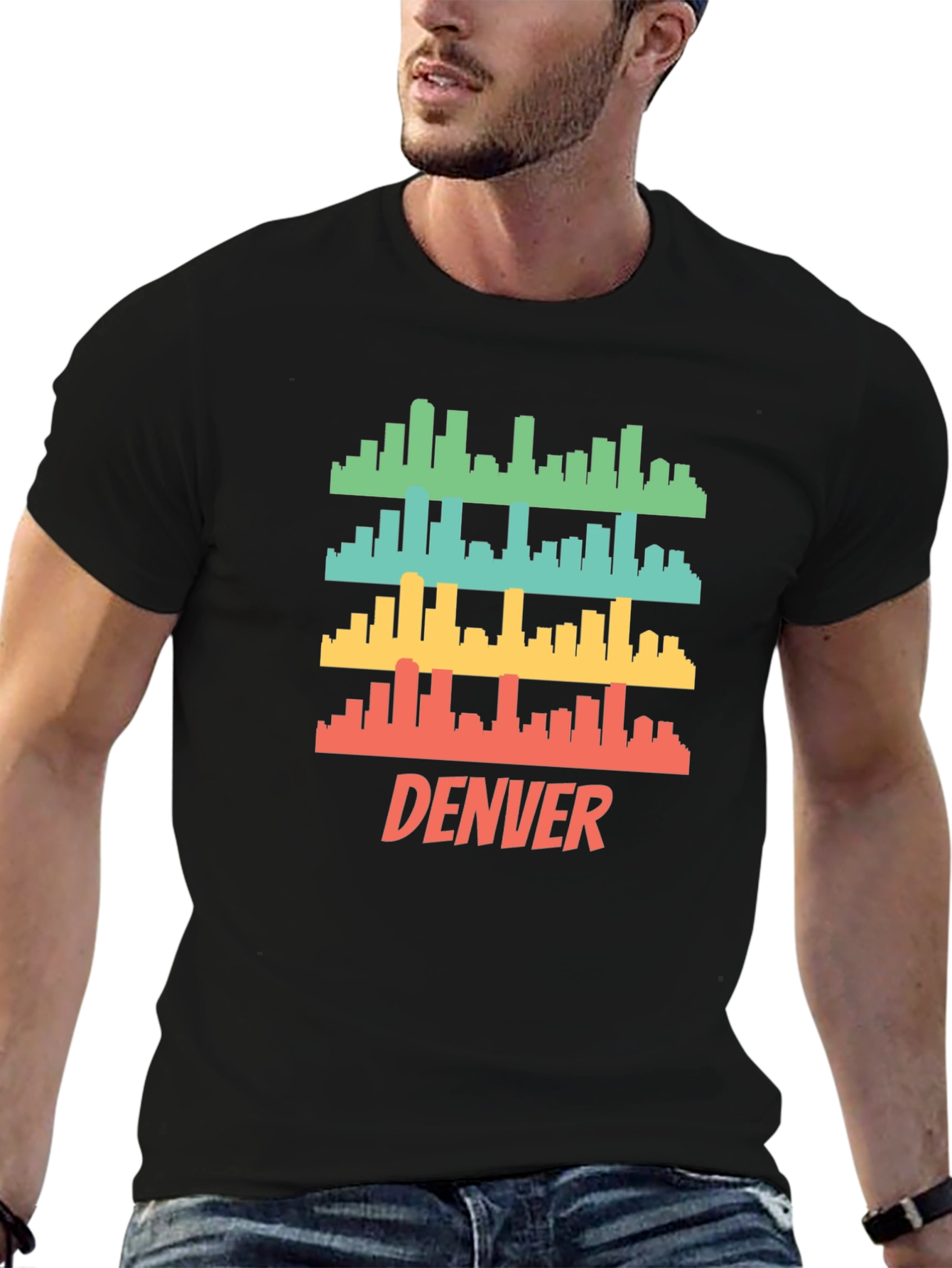 Camiseta Hombre Negra con Diseño Retro de Denver