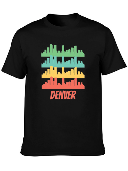 Camiseta Hombre Negra con Diseño Retro de Denver