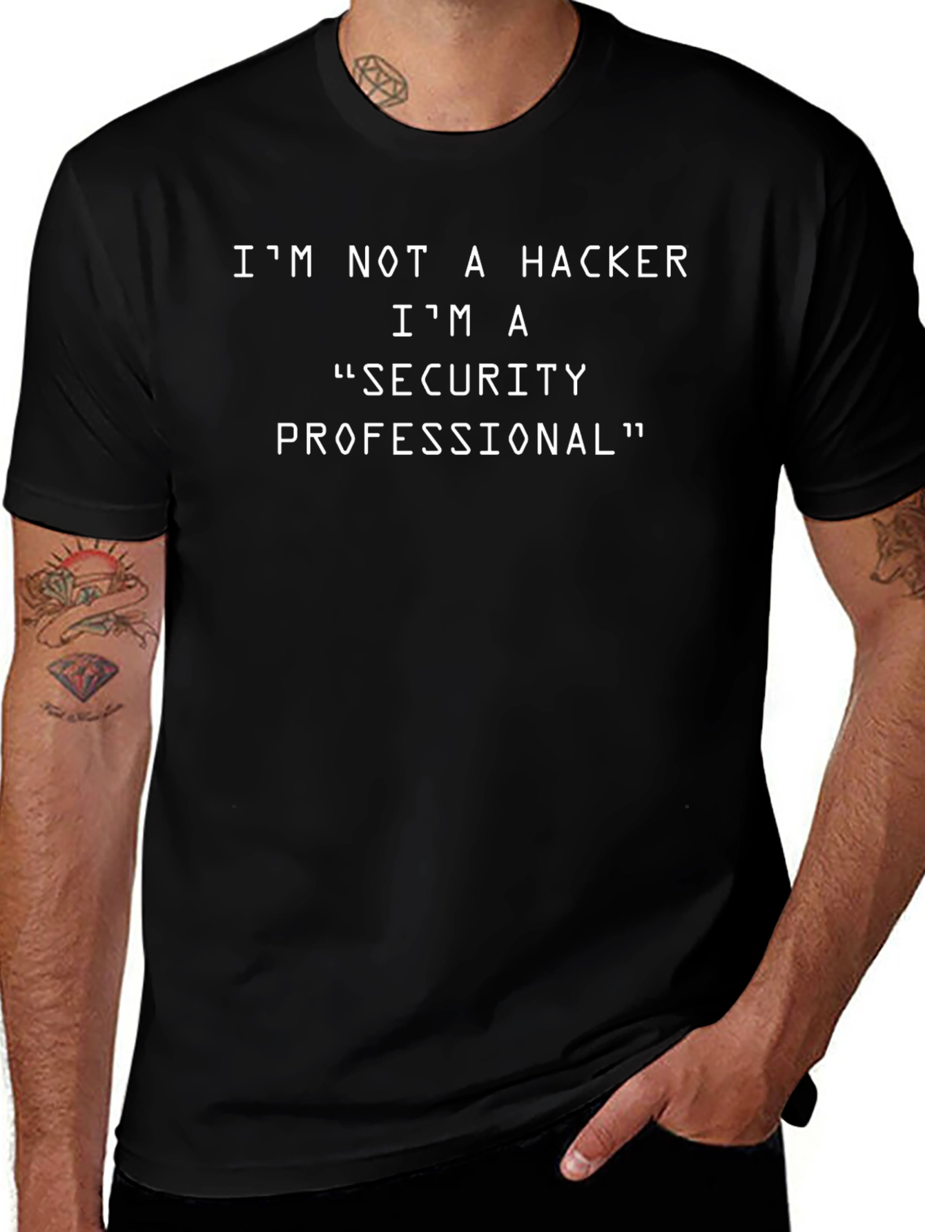 Camiseta Negra: No Soy Hacker Soy Profesional de Seguridad