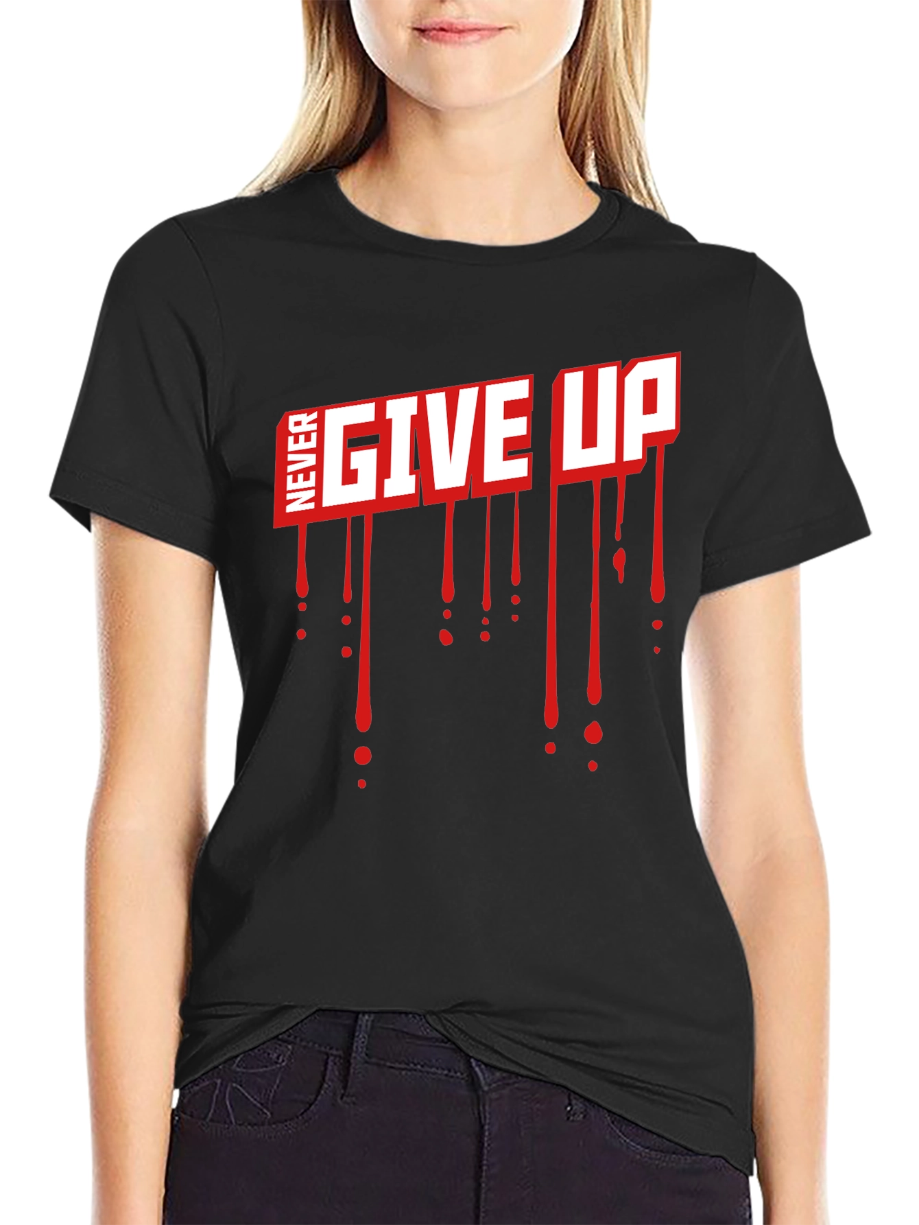 Camiseta Negra Never Give Up con Estilo Gráfico