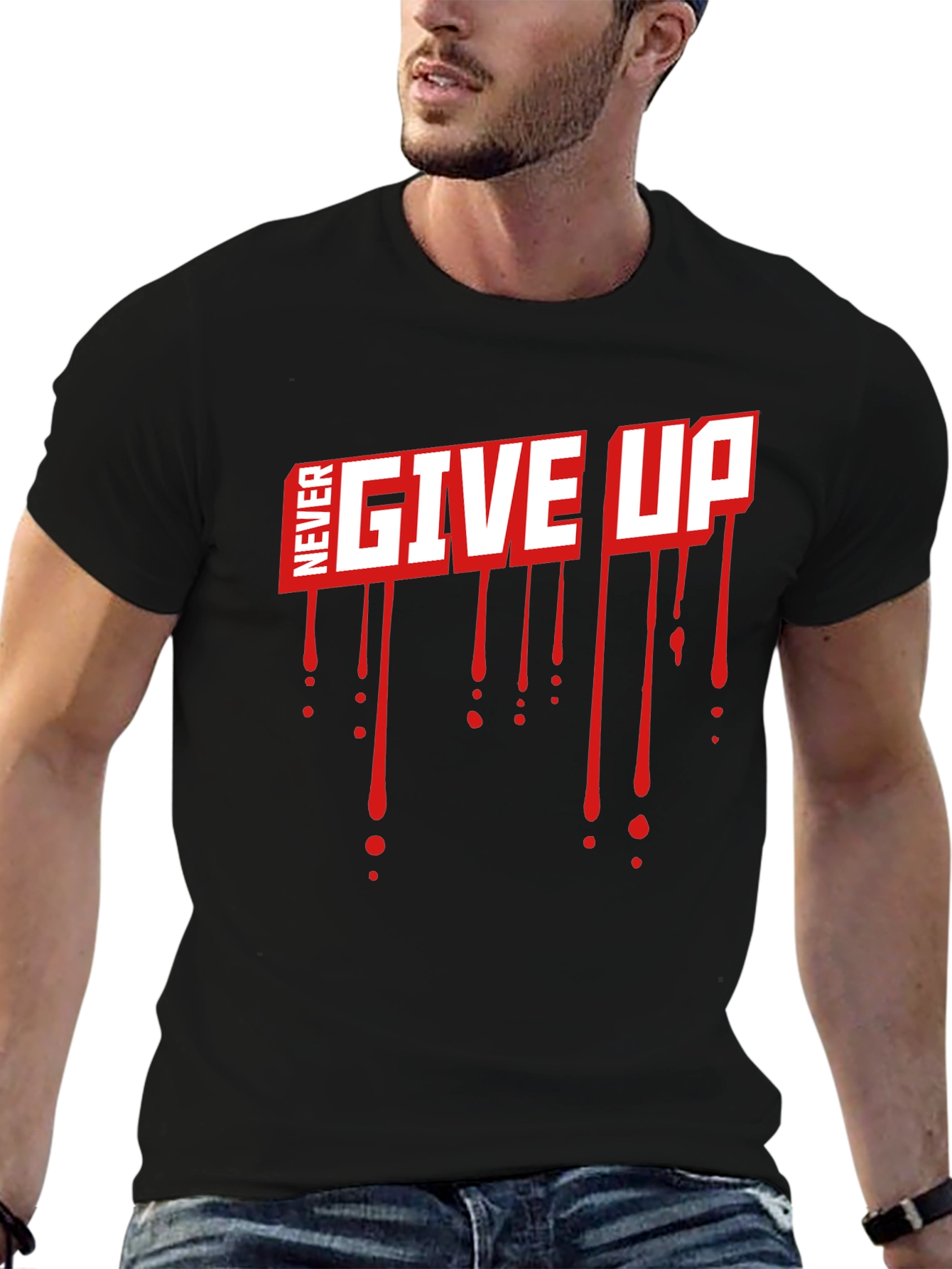 Camiseta Negra Never Give Up con Estilo Gráfico