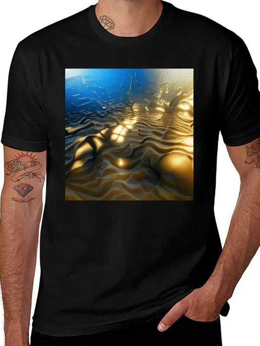Camiseta Negra con Diseño Abstracto Ondulado