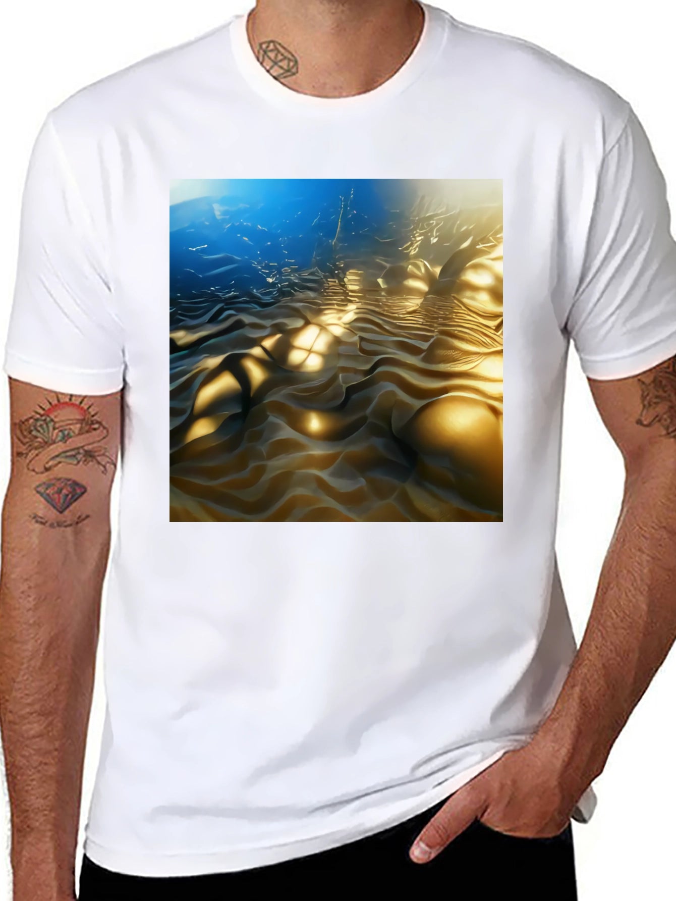 Camiseta Negra con Diseño Abstracto Ondulado