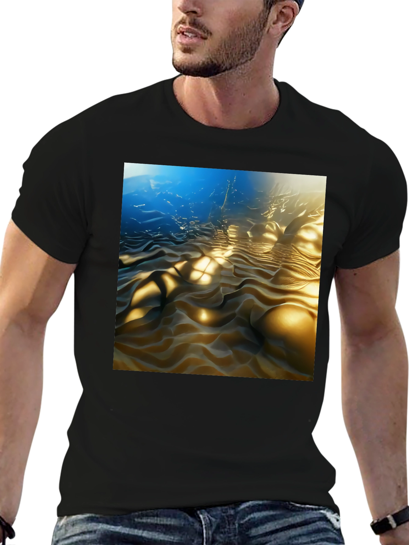 Camiseta Negra con Diseño Abstracto Ondulado
