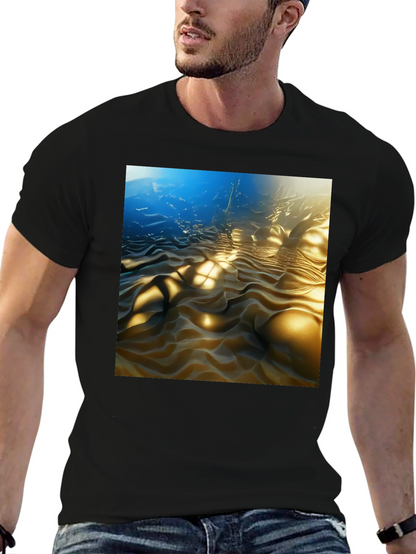 Camiseta Negra con Diseño Abstracto Ondulado