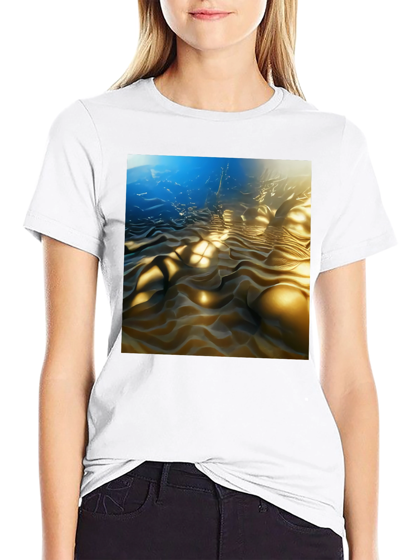Camiseta Negra con Diseño Abstracto Ondulado