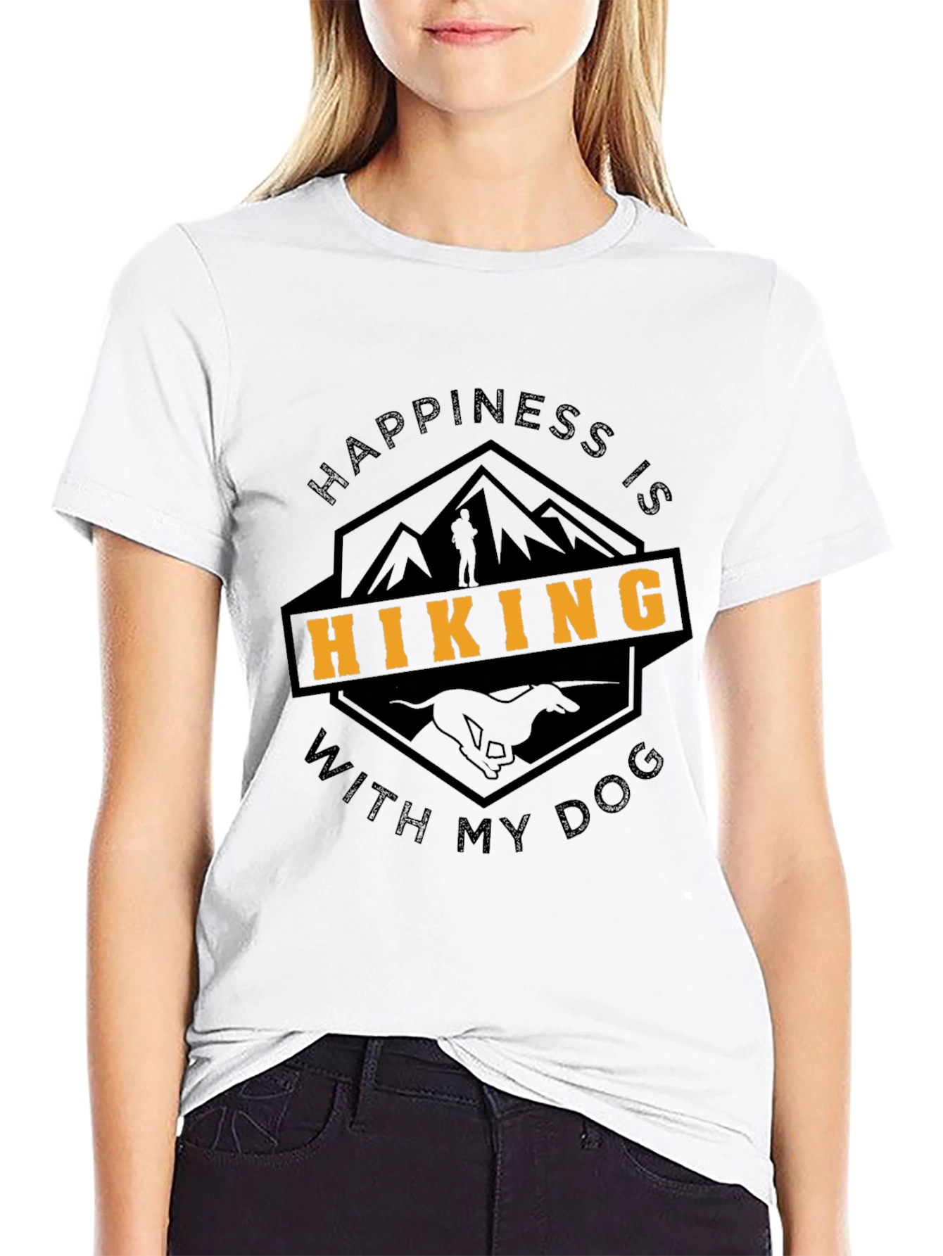 Camiseta Negra Happiness Is Hiking With My Dog