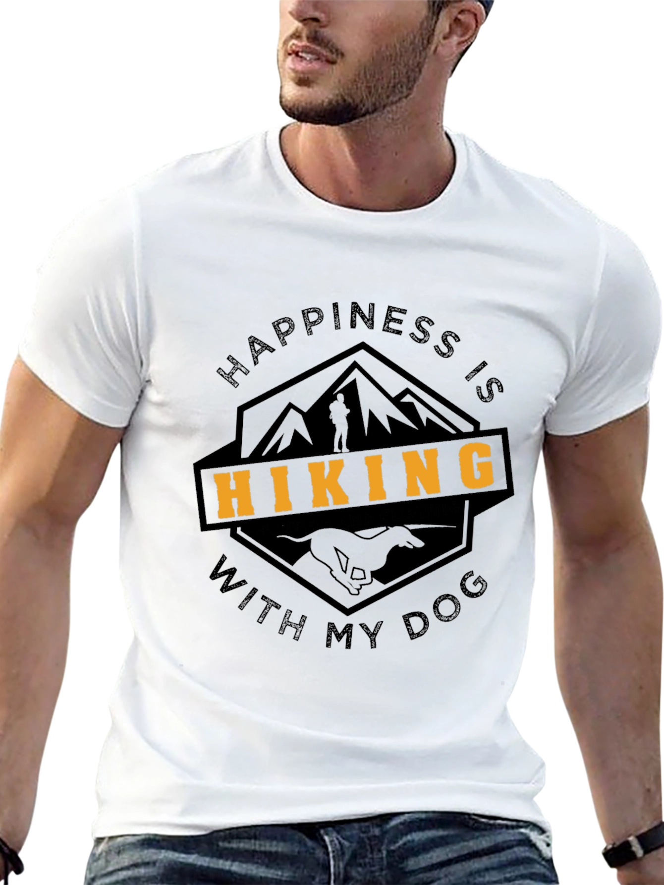 Camiseta Negra Happiness Is Hiking With My Dog