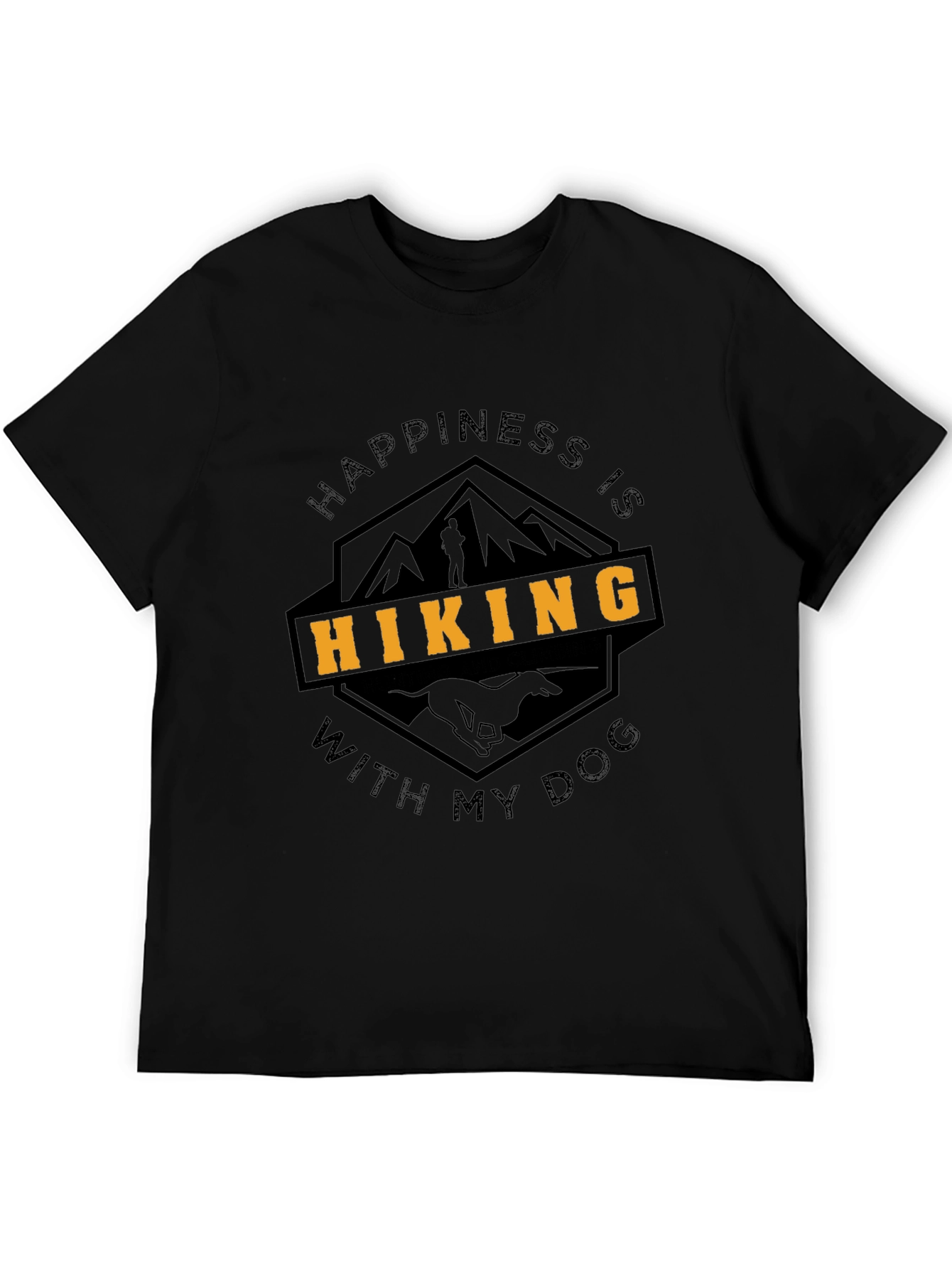 Camiseta Negra Happiness Is Hiking With My Dog