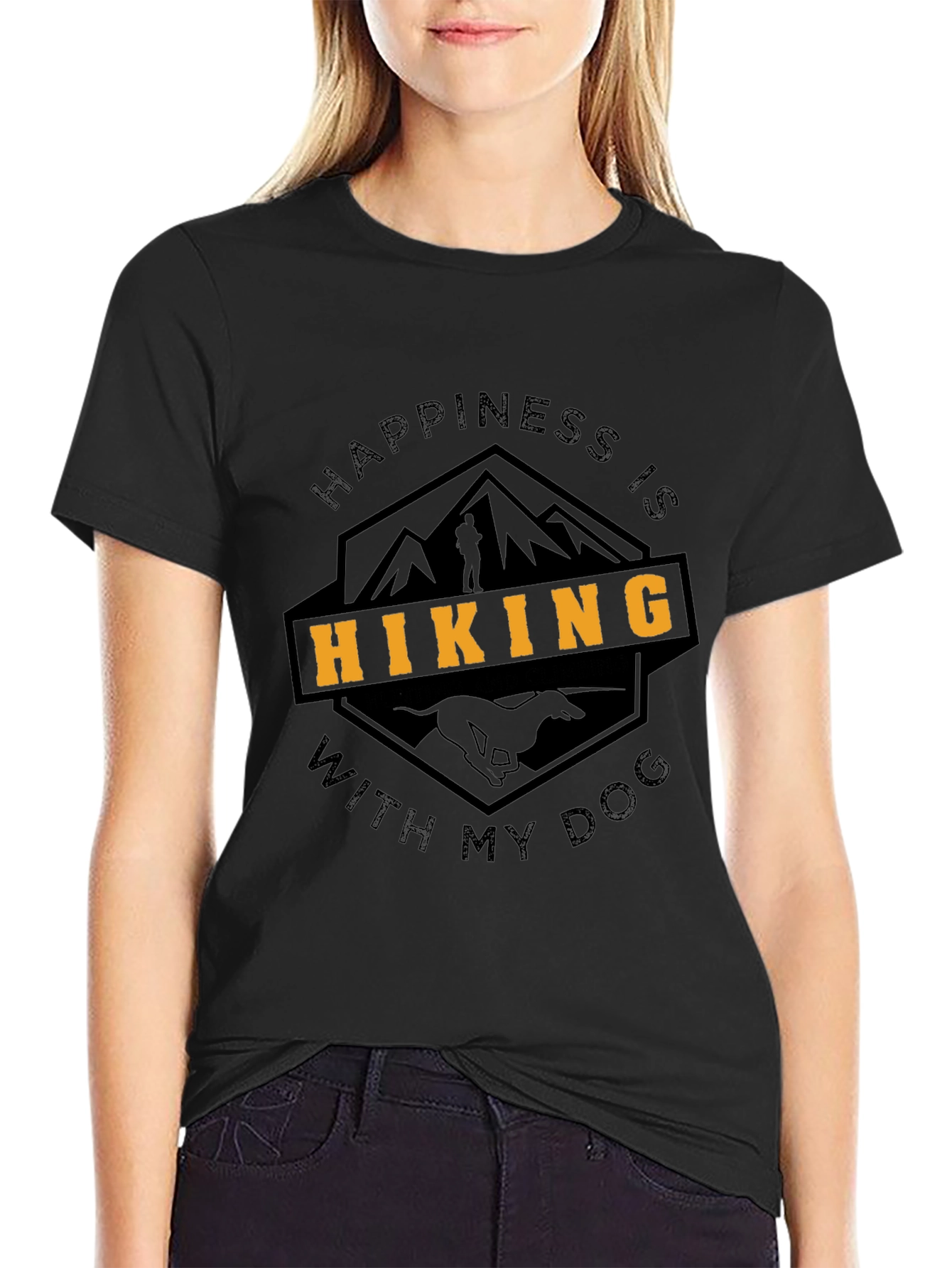 Camiseta Negra Happiness Is Hiking With My Dog