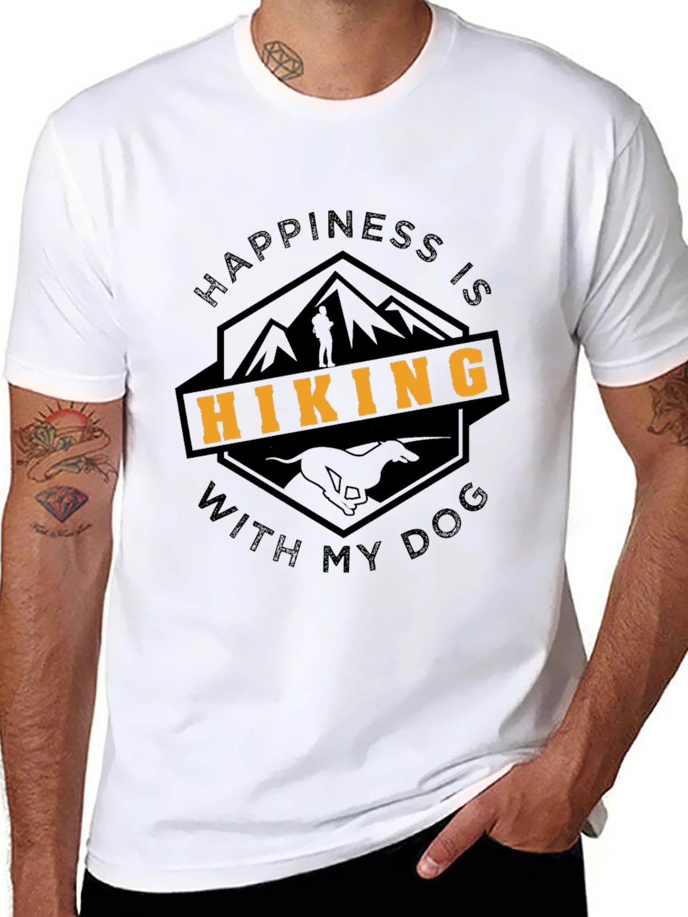 Camiseta Negra Happiness Is Hiking With My Dog