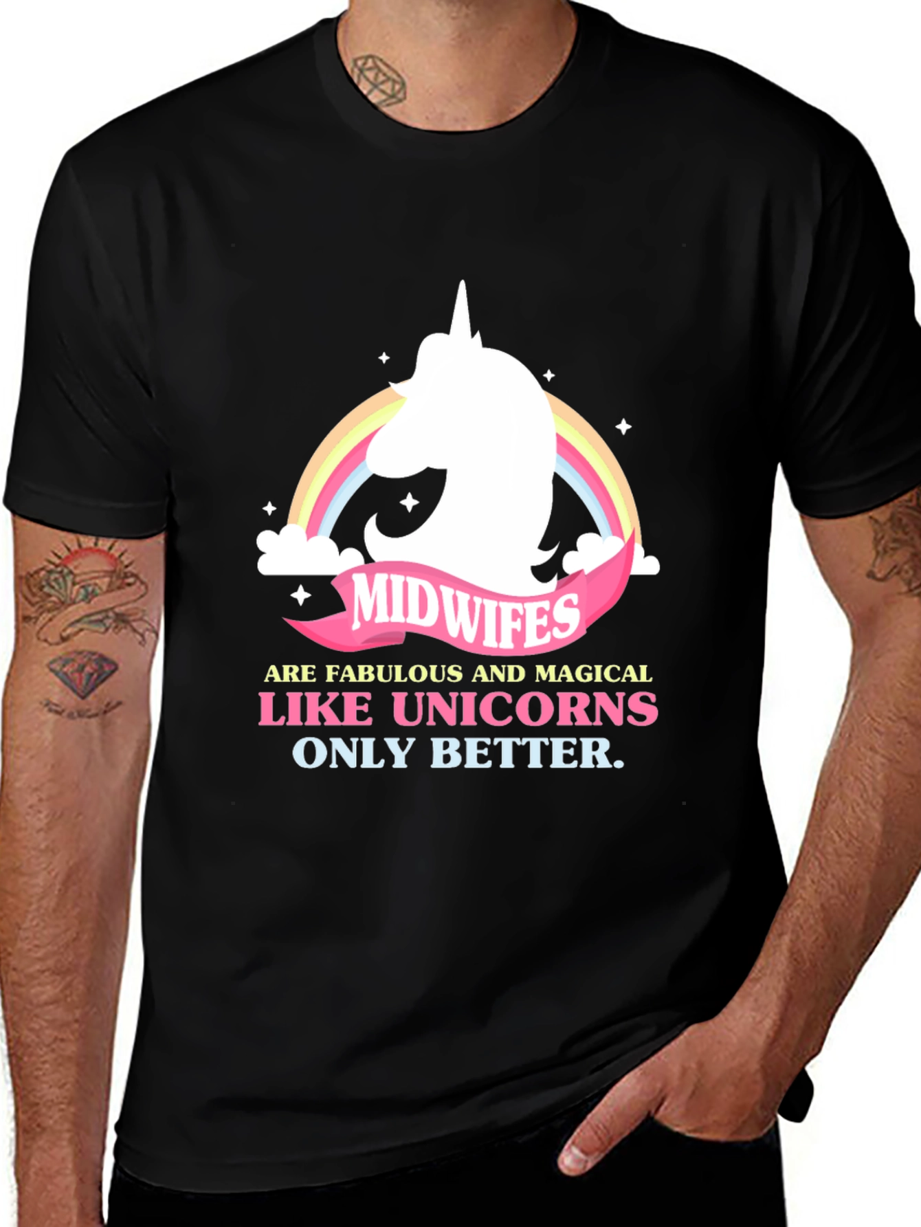 Camiseta Negra Midwives are Like Unicorns