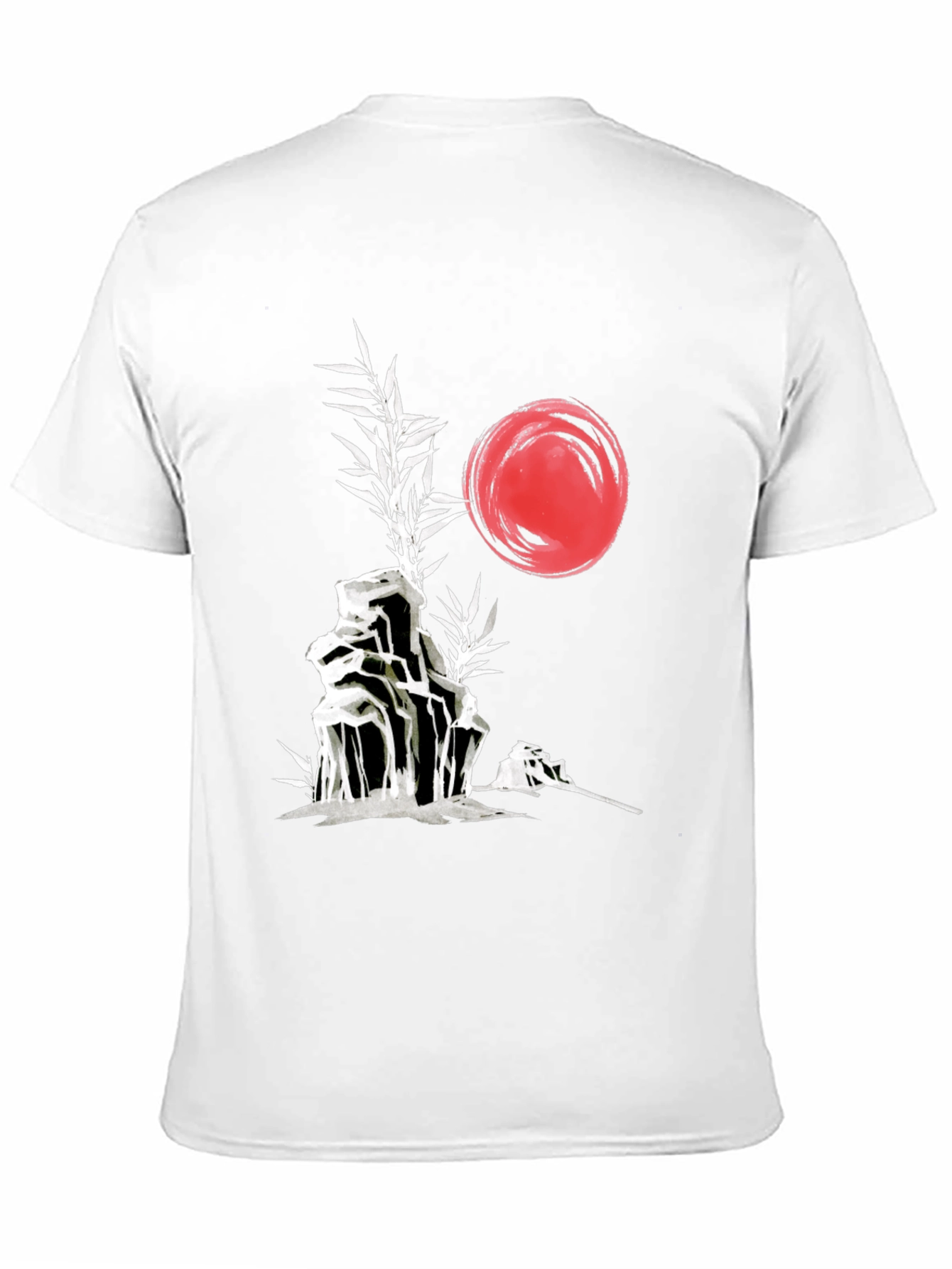 Camiseta Negra: Jardín Zen Japonés con Sol Rojo