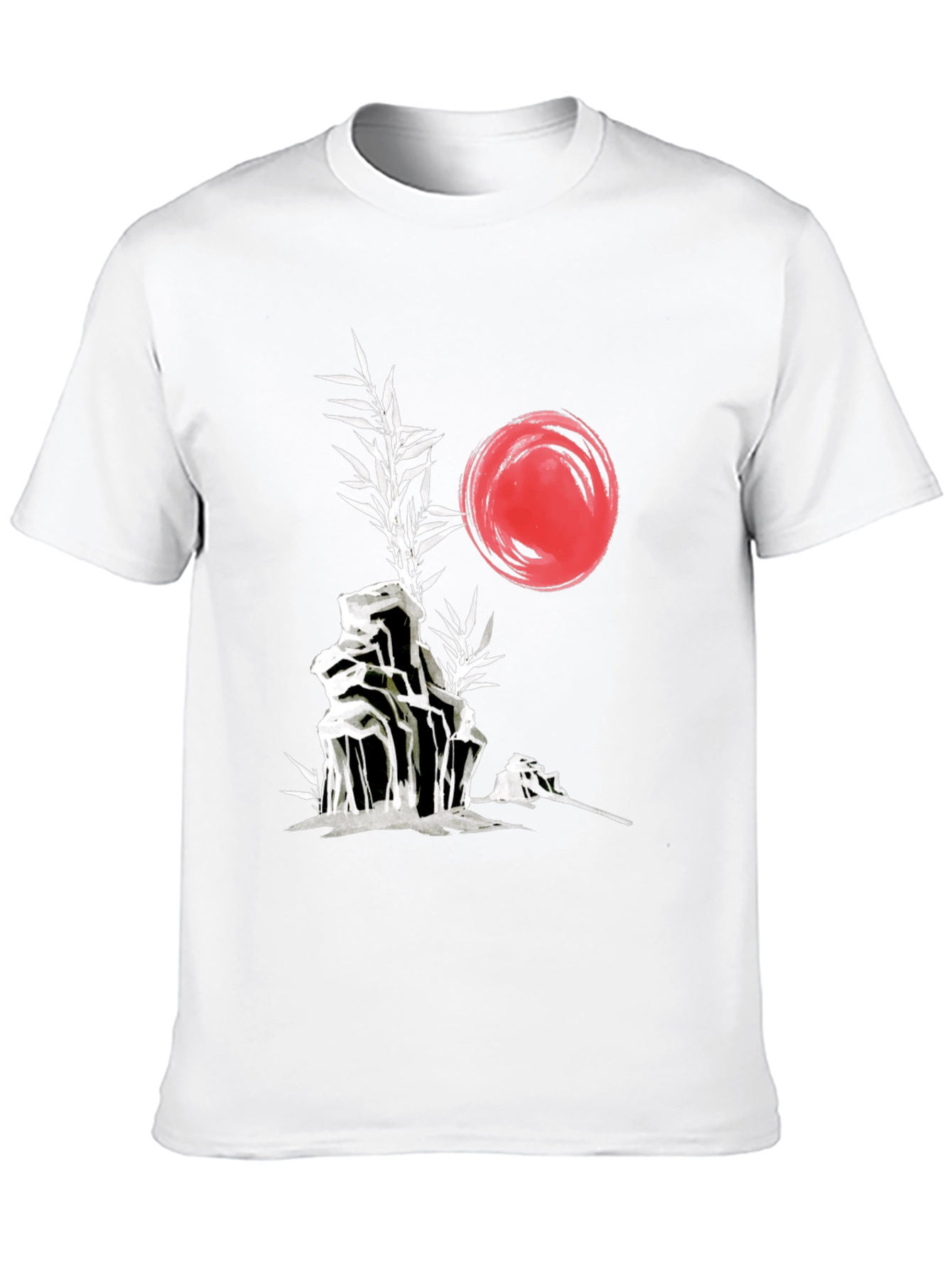 Camiseta Negra: Jardín Zen Japonés con Sol Rojo