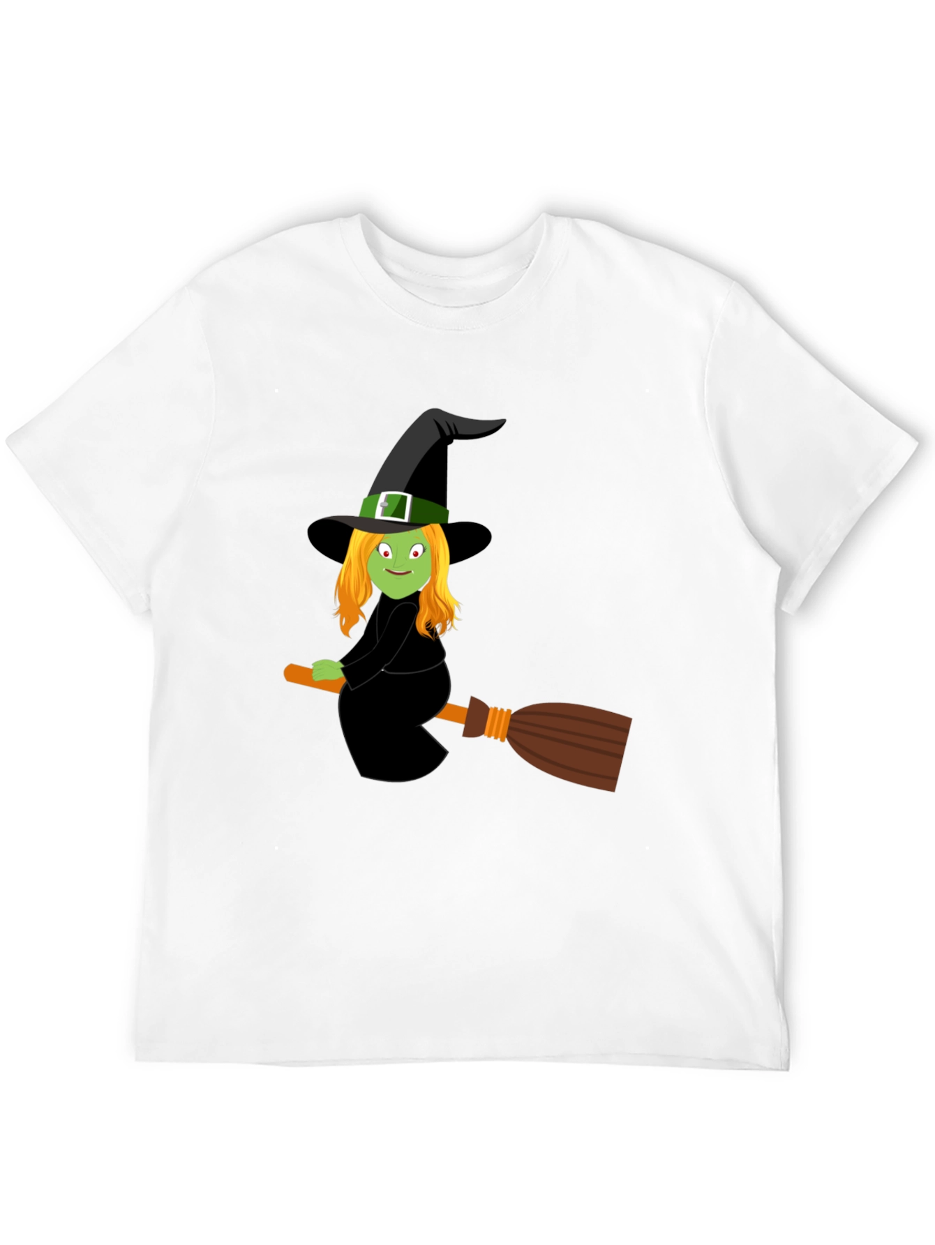 Camiseta Negra con Bruja en Escoba para Halloween