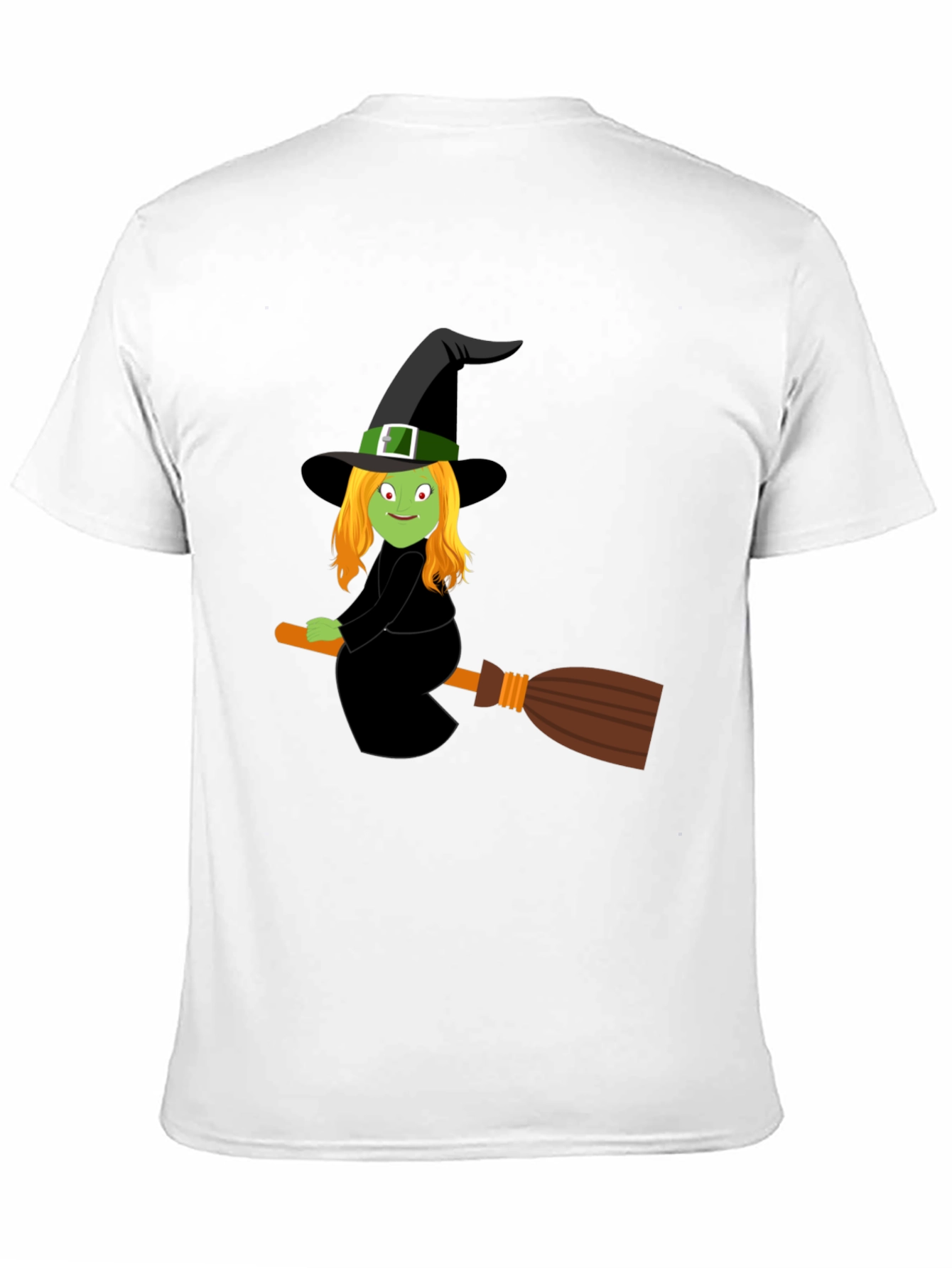 Camiseta Negra con Bruja en Escoba para Halloween