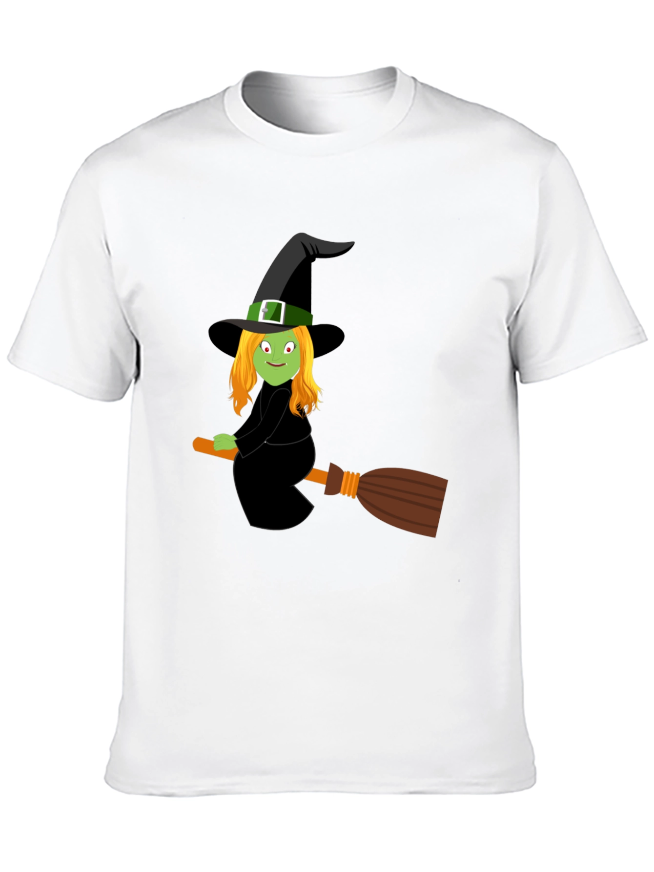Camiseta Negra con Bruja en Escoba para Halloween