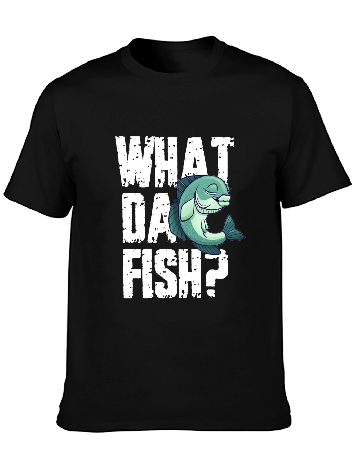 Camiseta Negra What Da Fish? Divertida