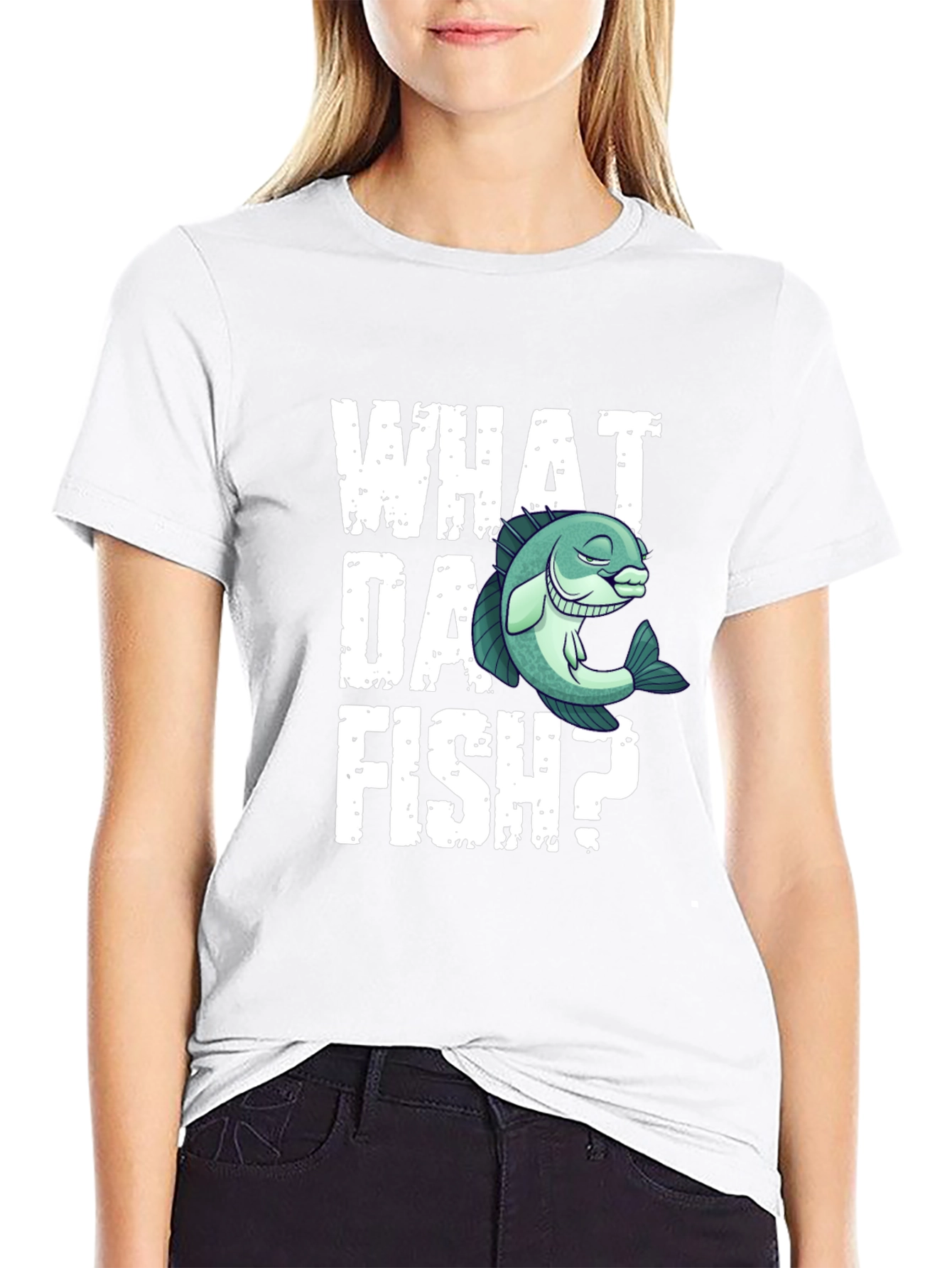 Camiseta Negra What Da Fish? Divertida