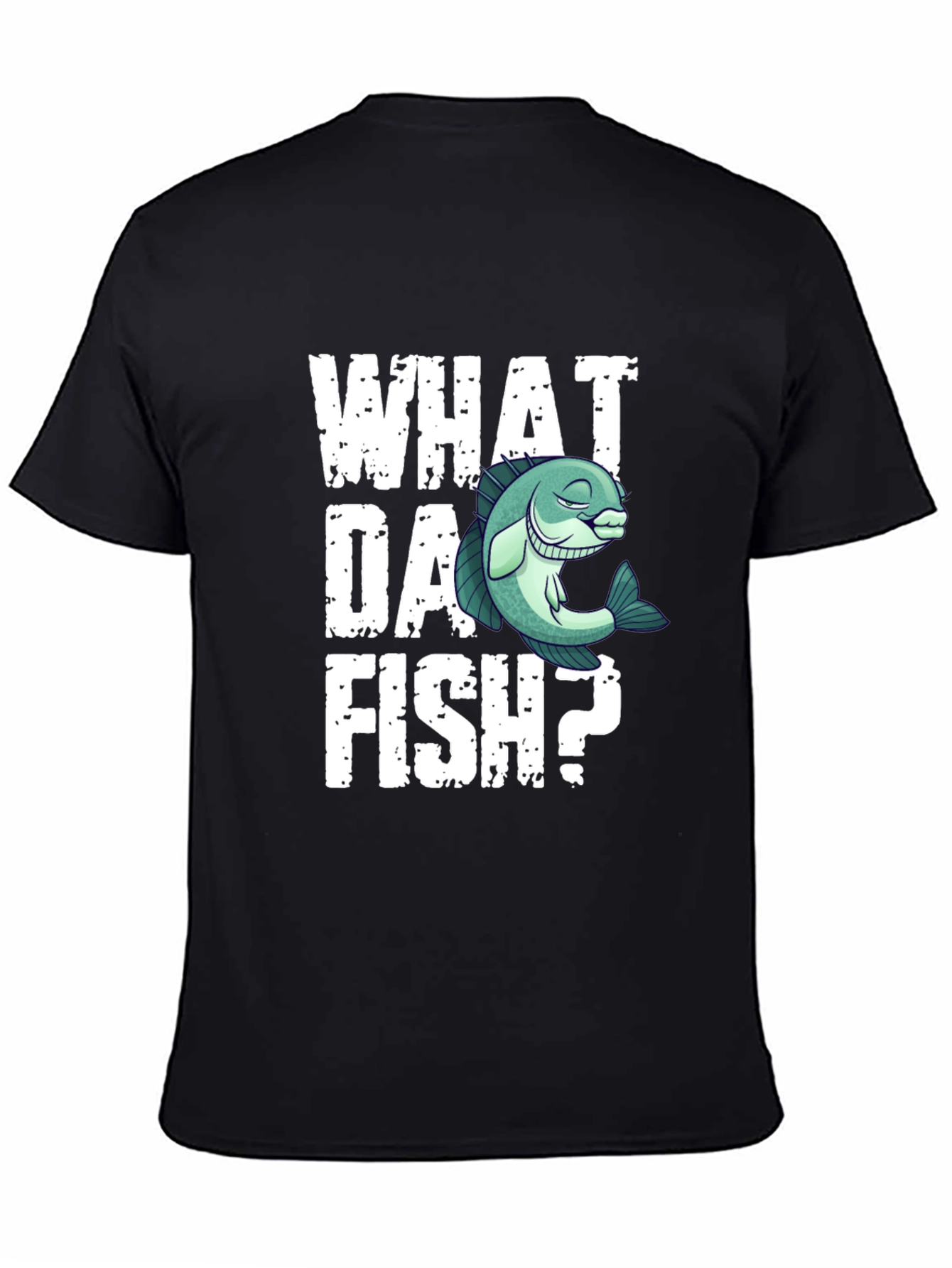 Camiseta Negra What Da Fish? Divertida