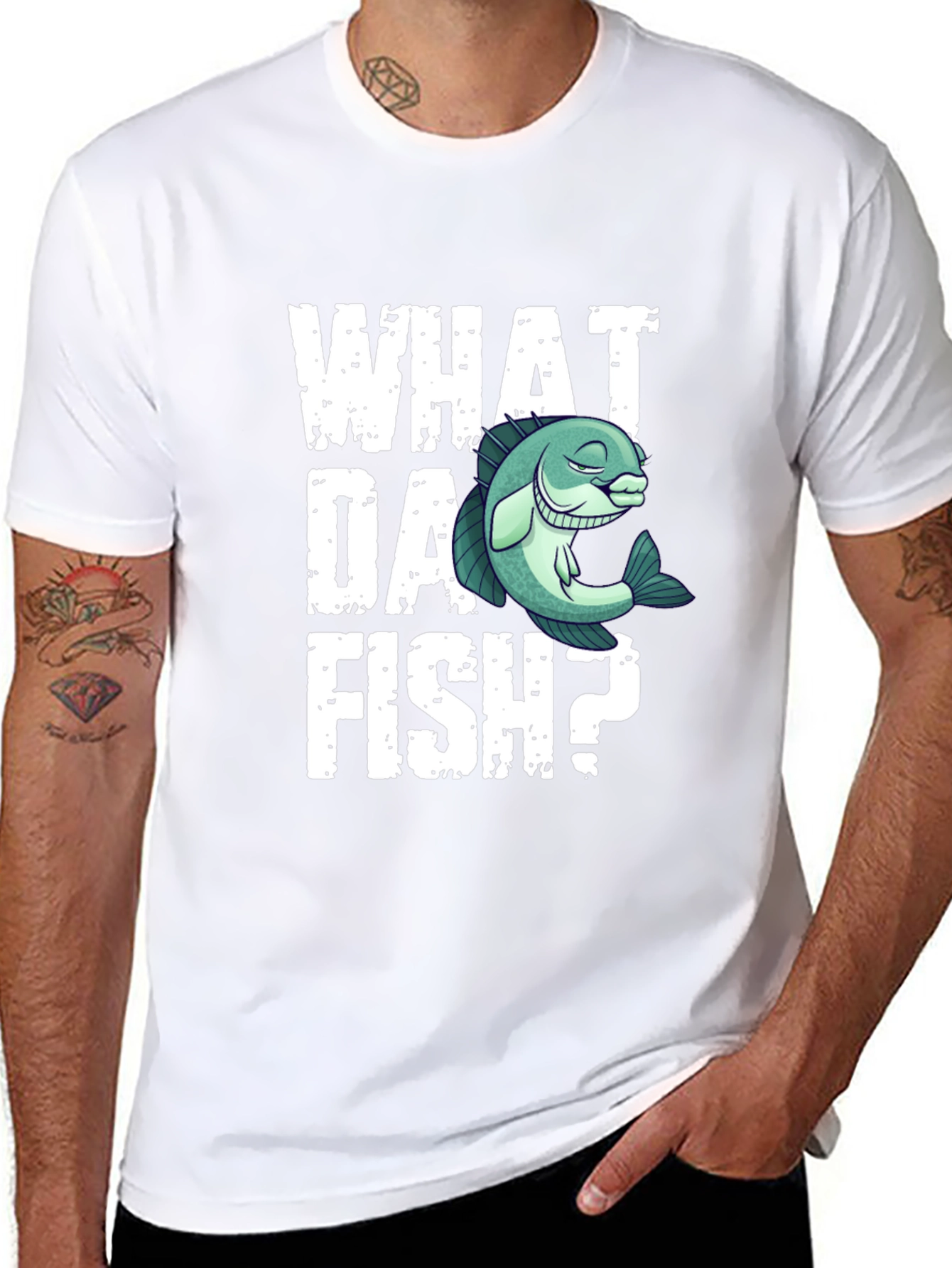Camiseta Negra What Da Fish? Divertida