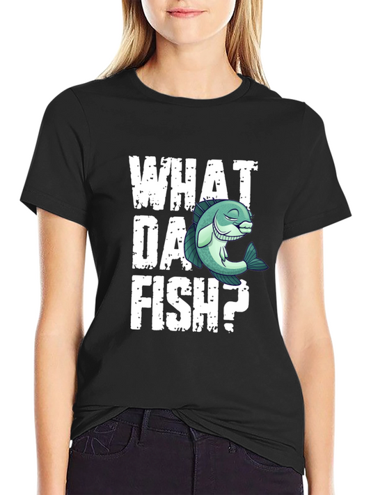Camiseta Negra What Da Fish? Divertida