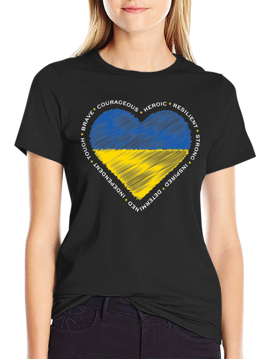 Camiseta Negra Corazón Ucraniano: Valiente Heroico Resiliente