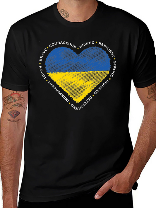 Camiseta Negra Corazón Ucraniano: Valiente Heroico Resiliente